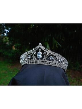 Vintage Silver Oval Crystal Gem Bridal Crown Birthday Wedding Gift Diadem